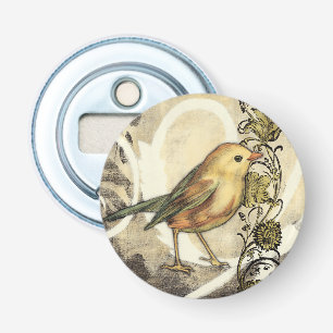 Gelber und grüner Vogel auf Vintagem Hintergrund Flaschenöffner