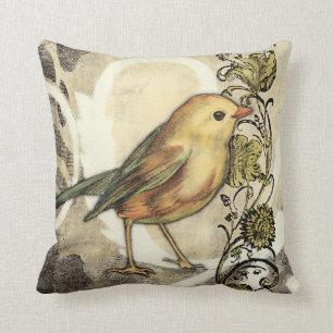 Gelber und grüner Vogel auf Vintagem Hintergrund Kissen