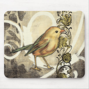 Gelber und grüner Vogel auf Vintagem Hintergrund Mousepad