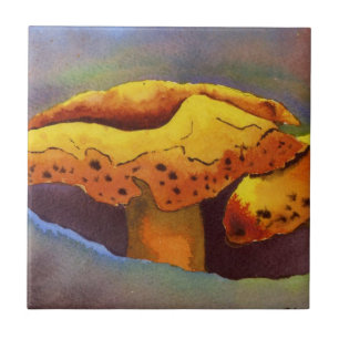 Gelber und roter Pilz, Keramik mit Toadstool. Fliese
