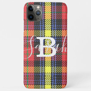 Gelber und roter Tartan Markierter Monogramm-Name Case-Mate iPhone Hülle
