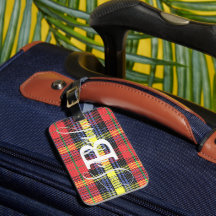Gelber und roter Tartan Markierter Monogramm-Name
