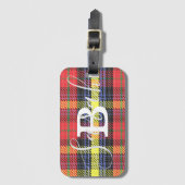 Gelber und roter Tartan Markierter Monogramm-Name Gepäckanhänger (Vorderseite Vertikal)