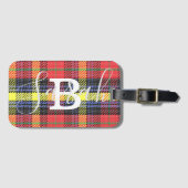 Gelber und roter Tartan Markierter Monogramm-Name Gepäckanhänger (Vorderseite (Horizontal))
