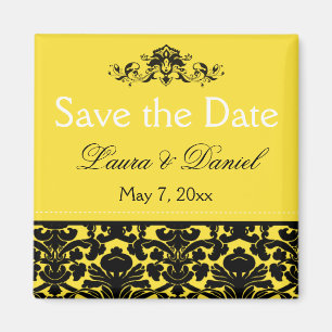 Gelber und schwarzer Damast-Save the Date Magnet