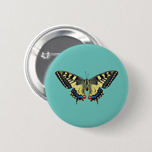 Gelber und schwarzer Schmetterling Button (Vorne & Hinten)
