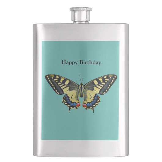 Gelber und schwarzer Schmetterling Flachmann (Vorderseite)