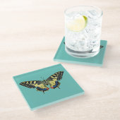 Gelber und schwarzer Schmetterling Glasuntersetzer (Schrägansicht)