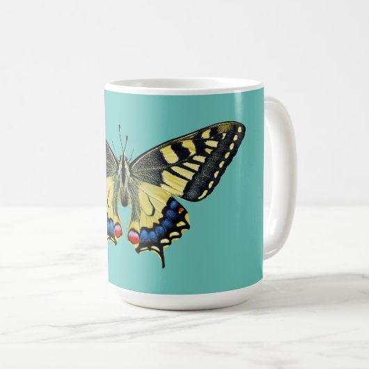 Gelber und schwarzer Schmetterling Kaffeetasse (VorderseiteRechts)