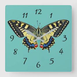 Gelber und schwarzer Schmetterling Quadratische Wanduhr