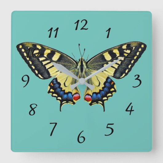 Gelber und schwarzer Schmetterling Quadratische Wanduhr (Vorderseite)