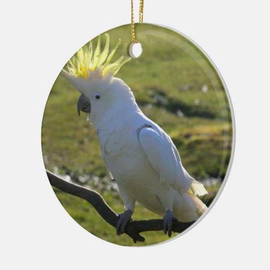 Gelber und weißer Cockatoo-Papagei Keramikornament (Links)
