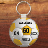 Gelber und weißer Schlüsselanhänger des Fußballs (Vorderseite)