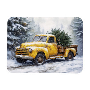 Gelber Vintage-LKW-Weihnachtsbaum flexibel Magnet