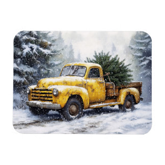 Gelber Vintage-LKW-Weihnachtsbaum flexibel Magnet