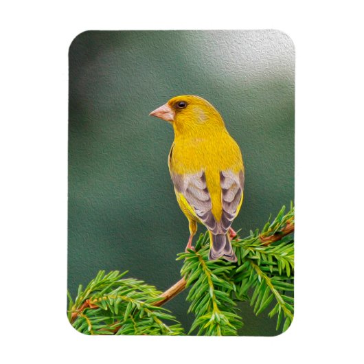 Gelber Vogel am Zweig Magnet (Vertikal)