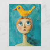 Gelber Vogel auf ihrem Kopf Postkarte (Vorderseite)