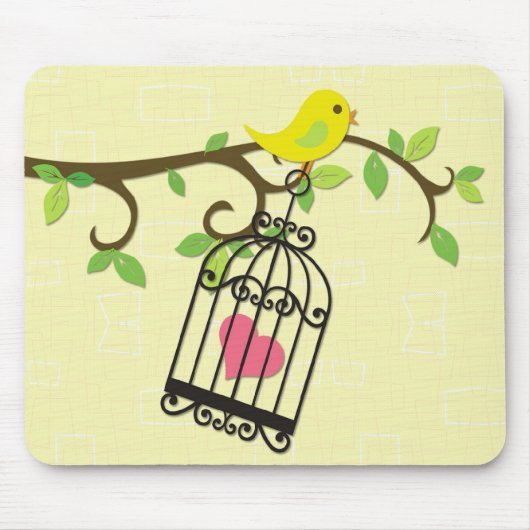 Gelber Vogel, Birdcage Mousepad (Vorne)