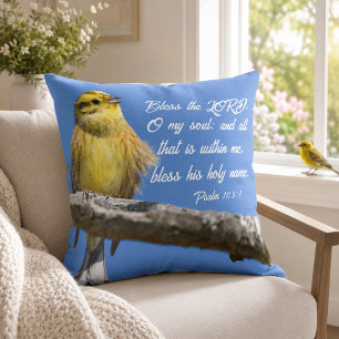 Gelber Vogel preise den Herrn, meine Seele, Schrif Kissen