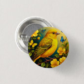 Gelber Vogel unter leuchtenden Blüten Button (Vorne & Hinten)