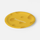 Gelber WegwerfpapierParty-Teller des Schweizer Pappteller (Schrägansicht)