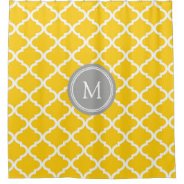 Gelber weißer Quatrefoil Monogramm-Duschvorhang Duschvorhang