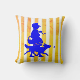 Gelber weißer Streifen Kinderhund Blaue Silhouette Kissen