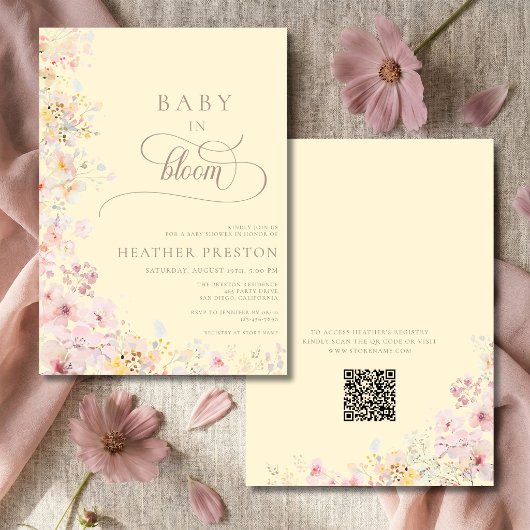 Gelber Wildblumen-QR-Code-Baby-Shower Einladung