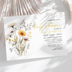 Gelber Wildblumenstrauß Boho-Babyparty Einladung