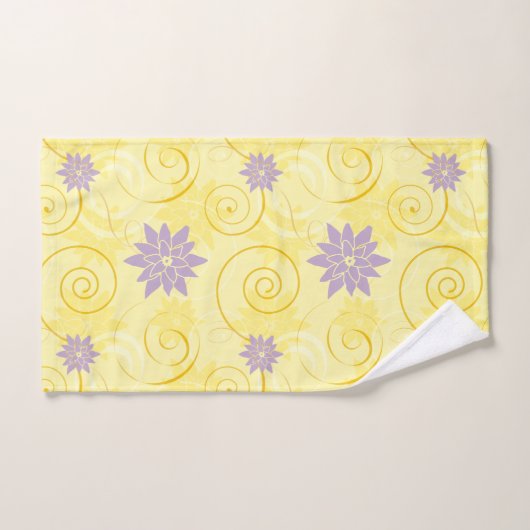 Gelber Wirbel mit lila Lotos-Blumen-Muster Badhandtuch Set (Handtuch)