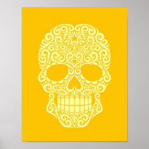 Gelber wirbelnder Zuckerschädel Poster