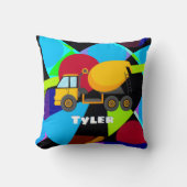 Gelber Zement-Lkw, geometrische Formen Kindername Kissen (Vorderseite)