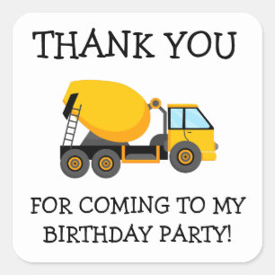 Gelber Zementwagen Kindergeburtstag Danke Quadratischer Aufkleber