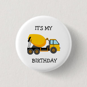Gelber Zementwagen Kindergeburtstagsfeier Button