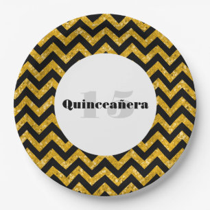 Gelber Zickzack Glitzer Quinceañera Teller