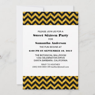 Gelber Zickzack Glitzer Sweet 16 Party Einladung