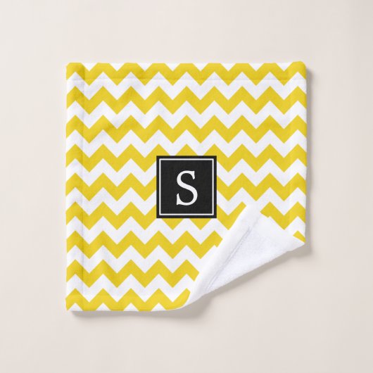 Gelber Zigzag, gelb Zickzack, Monogramm Badhandtuch Set (Waschlappen)