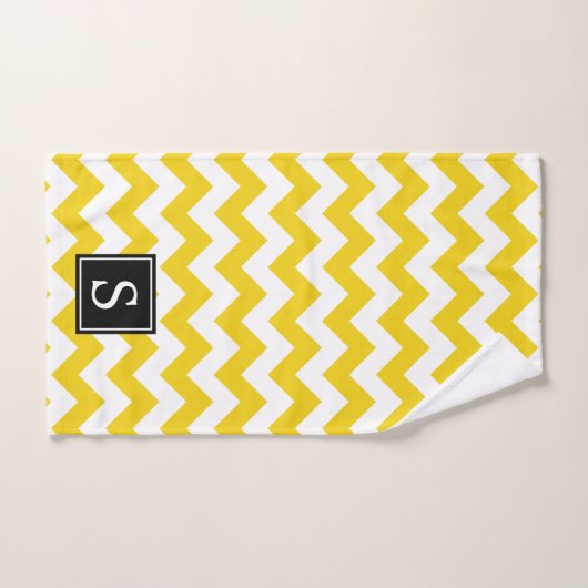 Gelber Zigzag, gelb Zickzack, Monogramm Badhandtuch Set (Handtuch)