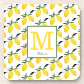 Gelber Zitronenfrüchte Monogram harter Kunststoff- Getränkeuntersetzer (Vorderseite)