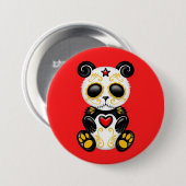 Gelber Zombie-Zuckerpanda auf Rot Button (Vorne & Hinten)