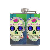 Gelber Zuckerschädel mit Lila Rose Flachmann (Rückseite)