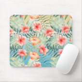 Gelbes Aqua Pink Peach Hibiskus Floral Mousepad (Mit Mouse)