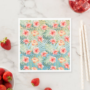 Gelbes Aqua Pink Peach Hibiskus Floral Serviette