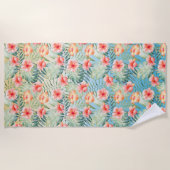 Gelbes Aqua Pink Peach Hibiskus Floral Strandtuch (Vorderseite)