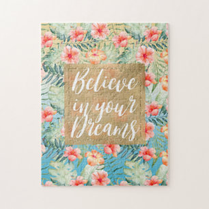  Gelbes Aqua Rosa Pfirsich Hibiskus Flora Goldmeda Puzzle