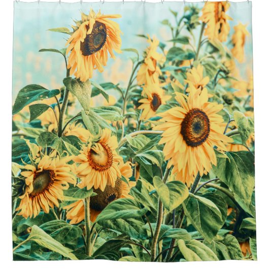 Gelbes, Aquamarines Blumendesign Duschvorhang (Vorderseite)