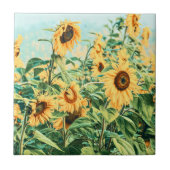 Gelbes, Aquamarines Blumendesign Fliese (Vorderseite)