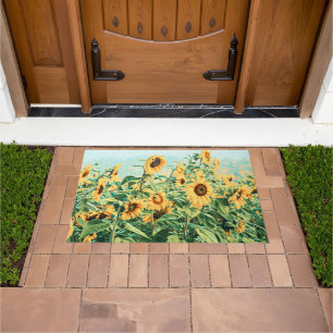 Gelbes, Aquamarines Blumendesign Fußmatte