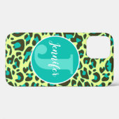 Gelbes Aquamarines Leopard Print Rockabilly Muster Case-Mate iPhone Hülle (Rückseite (Horizontal))