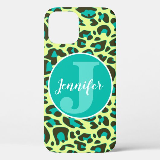 Gelbes Aquamarines Leopard Print Rockabilly Muster Case-Mate iPhone Hülle (Rückseite)